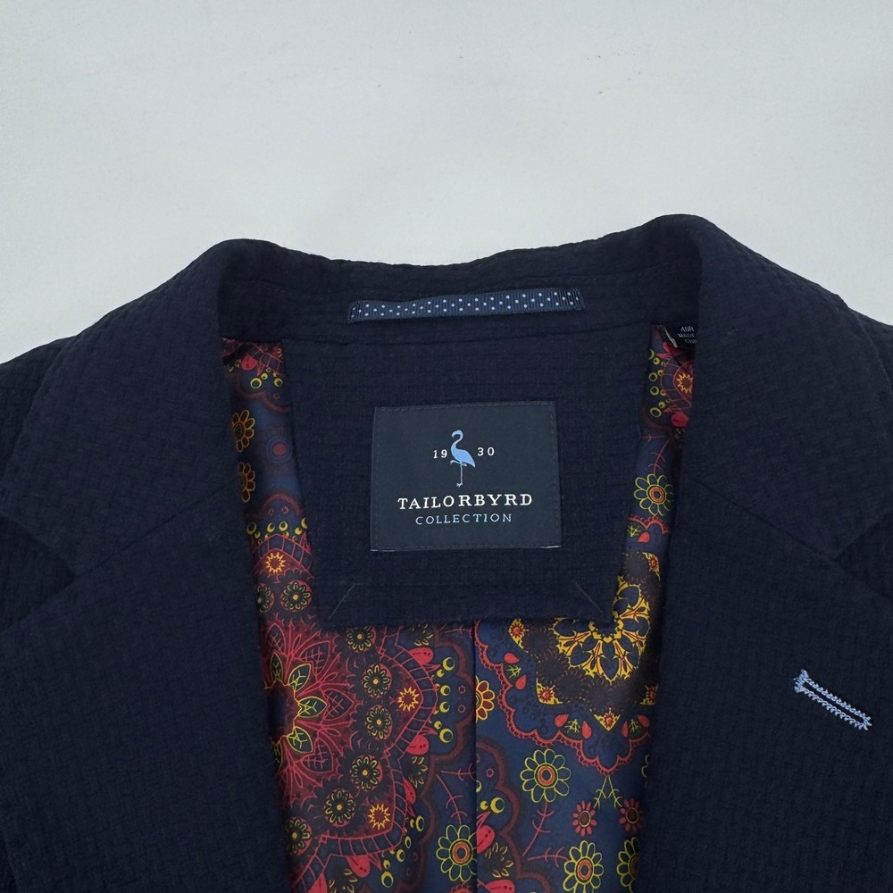 Tailorbyrd Collection Navy Blue Waffle Knit Blazer Sport Coat 40R Paisley Lining - Picture 4 of 12